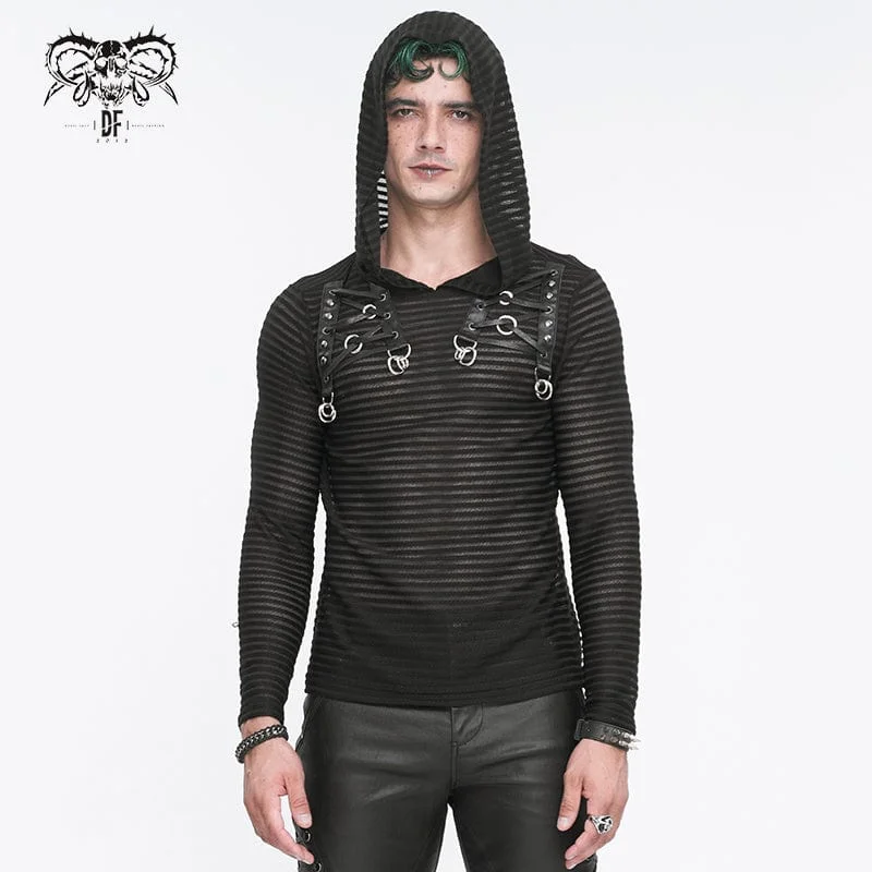 Men's Punk Striped Sheer Hoodies