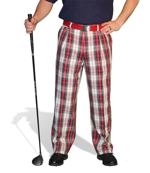 Golf Knickers: Mens 'Par 5' Cotton/Ramie Plaid Golf Trousers - Black Stewart