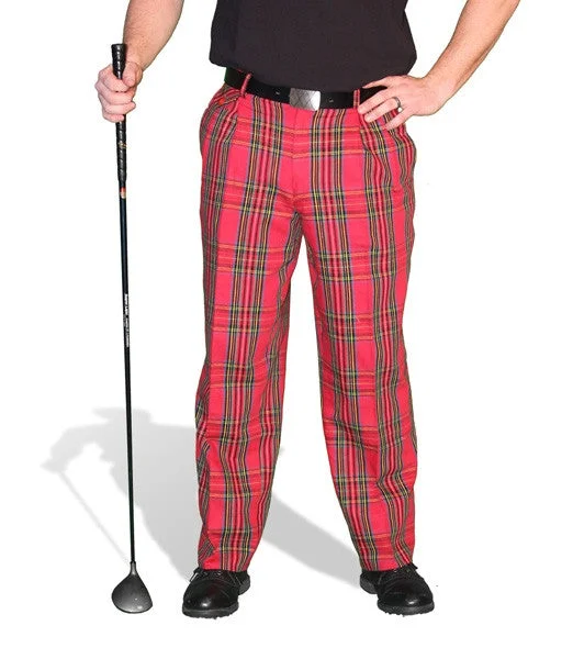 Golf Knickers: Mens 'Par 5' Cotton/Ramie Plaid Golf Trousers -Royal Stewart