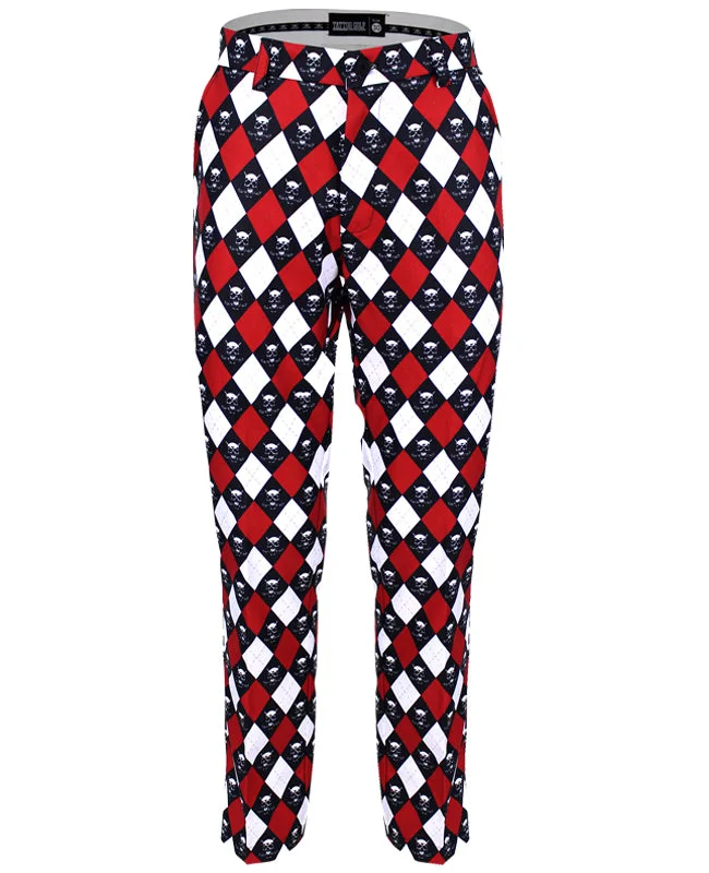 Tattoo Golf: Men's ProCool Golf Pants - Argyle Monster (Red/Black/White)